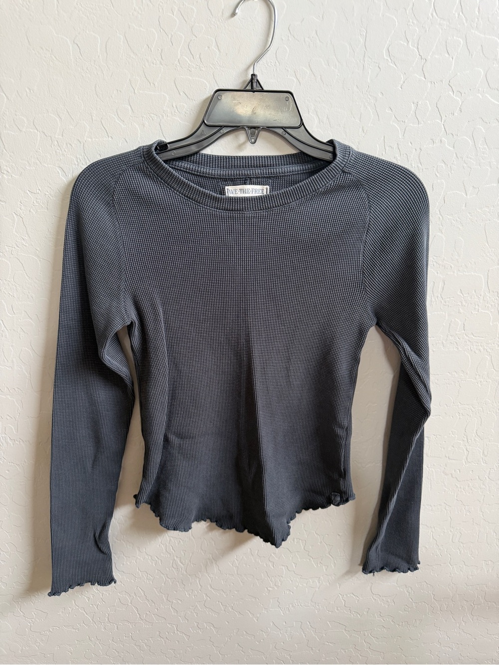 Free People Easy Does It long sleeve waffle knit- Charcoal size Small